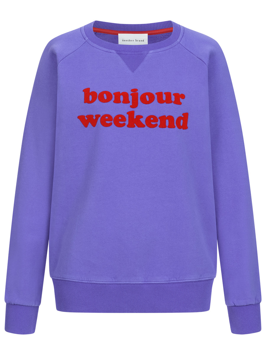 Sweatshirt - bonjour weekend lila