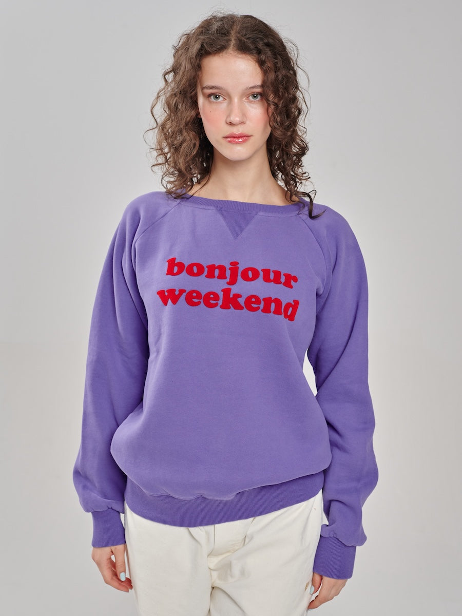 Sweatshirt - bonjour weekend lila
